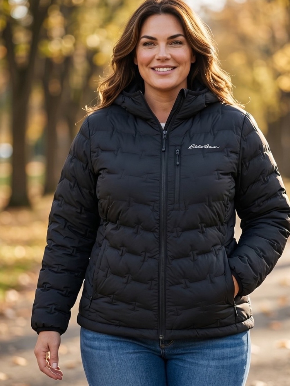 Eddie Bauer Women’s Black Hooded First Ascent Goose Down EB800 Jacket Medium
